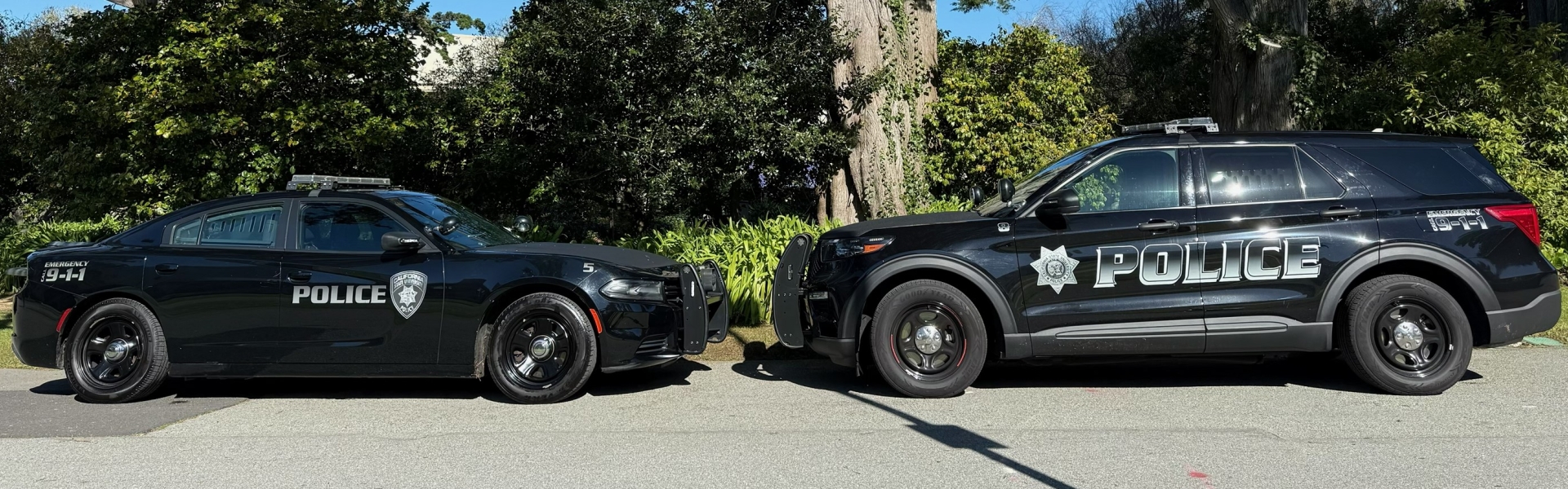 Image of a UPD police vehicle and police SUV parked facing each other